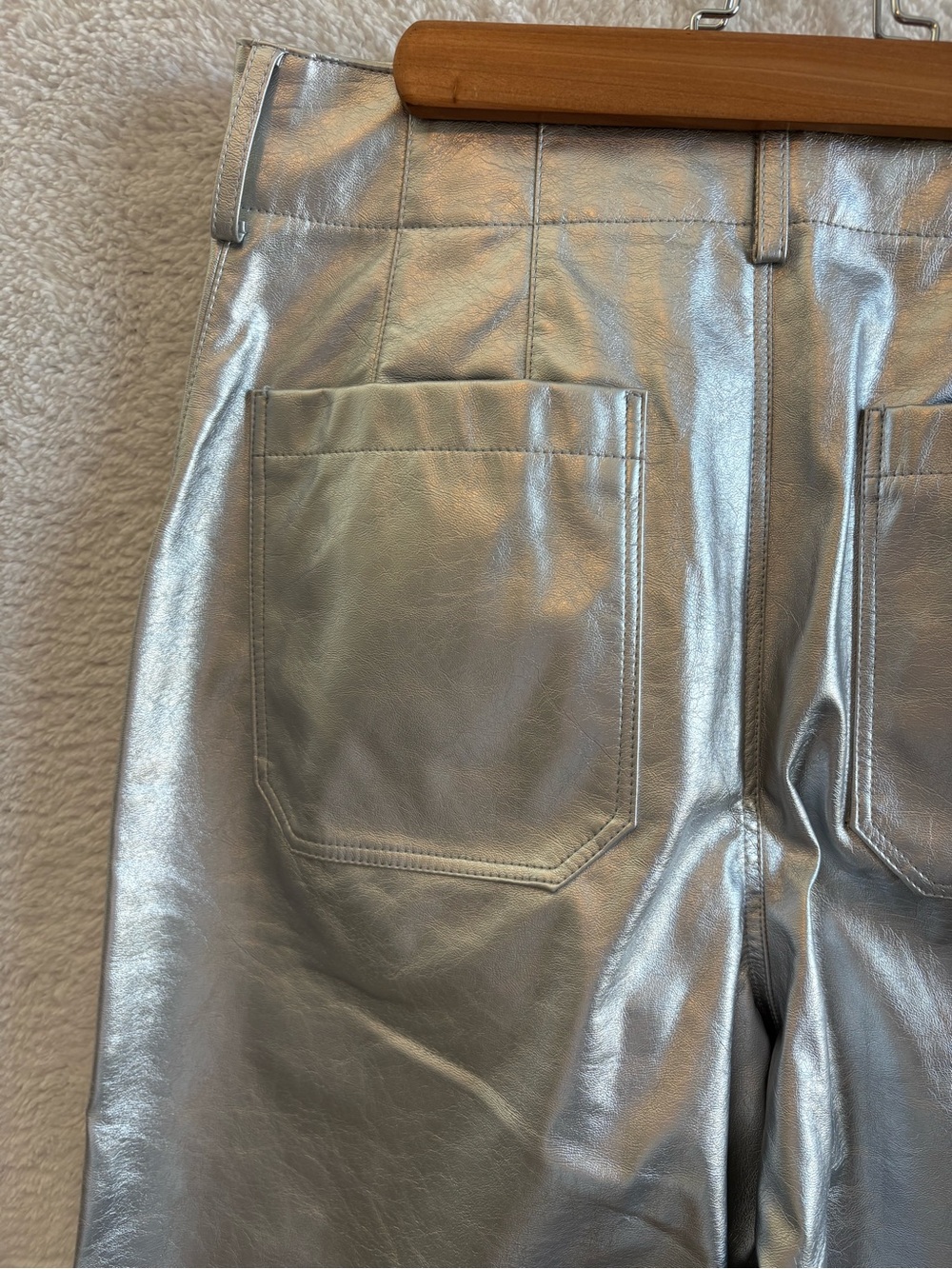 Maeve The Colette Cropped Wide Leg Silver Metallic Faux Leather Pants Size 30 - Picture 4 of 11